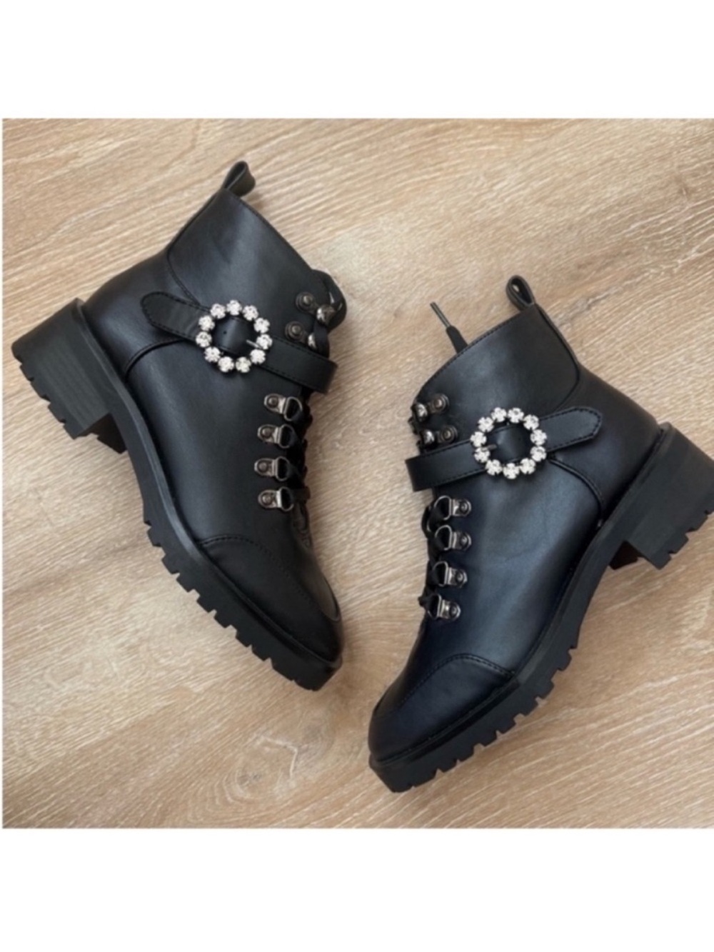 Nanette Lepore Black Faux Leather Combat Boots NWT 6